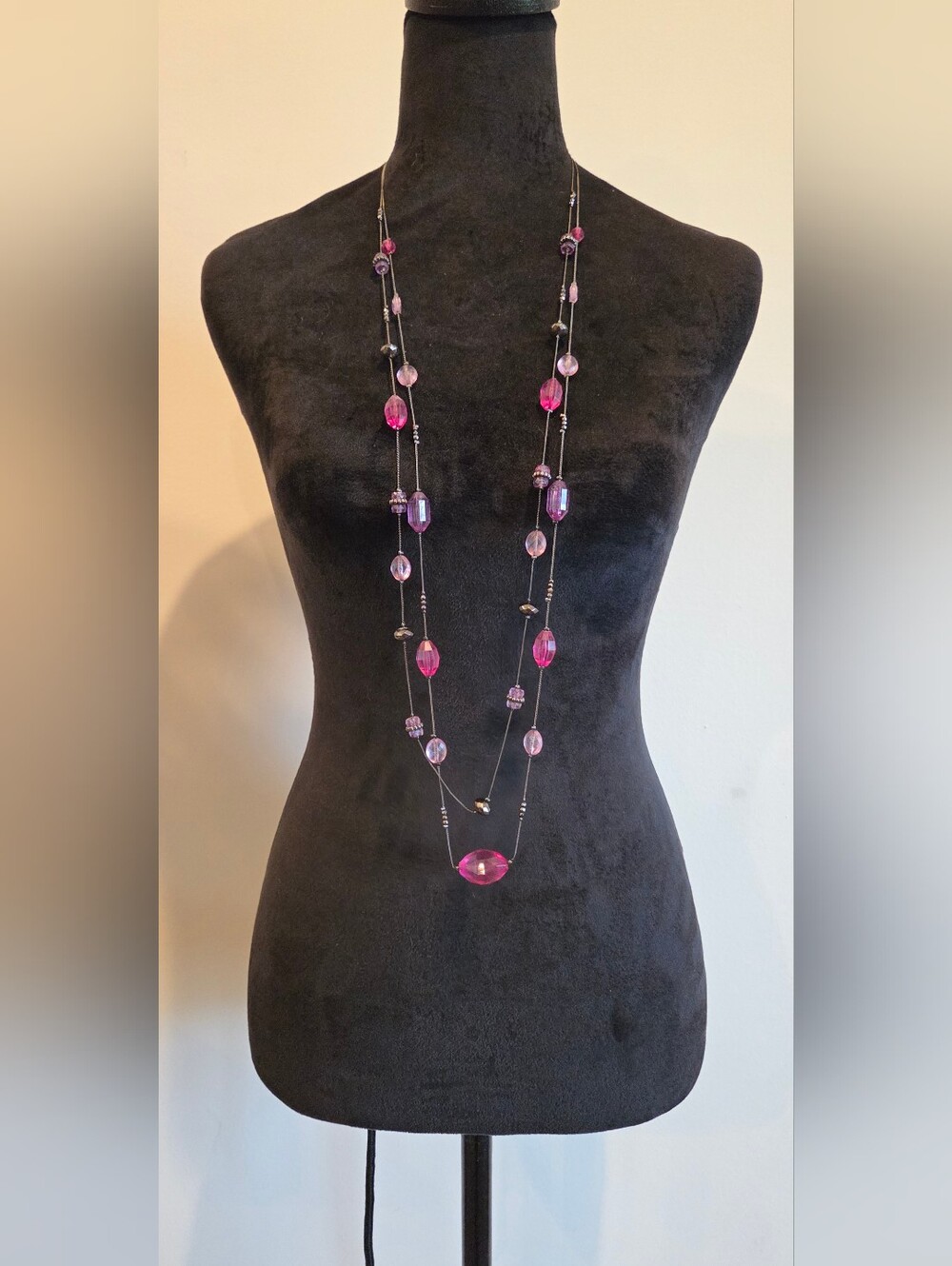 Long Pink And Purple Beaded Women's Necklace